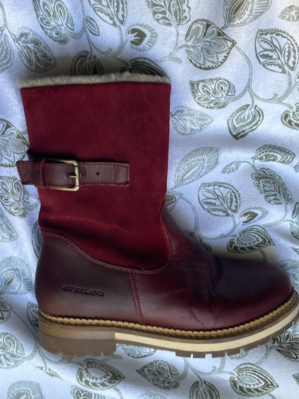 Overland Women's Burgundy Leather & Suede Buckle Ankle Boot